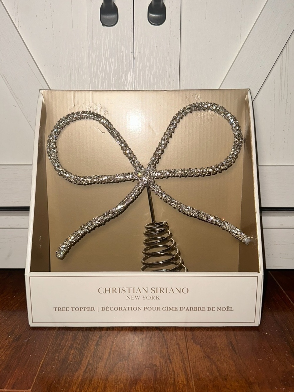 Christian Siriano Large Glitter Bow Tree Topper with Spiral Base